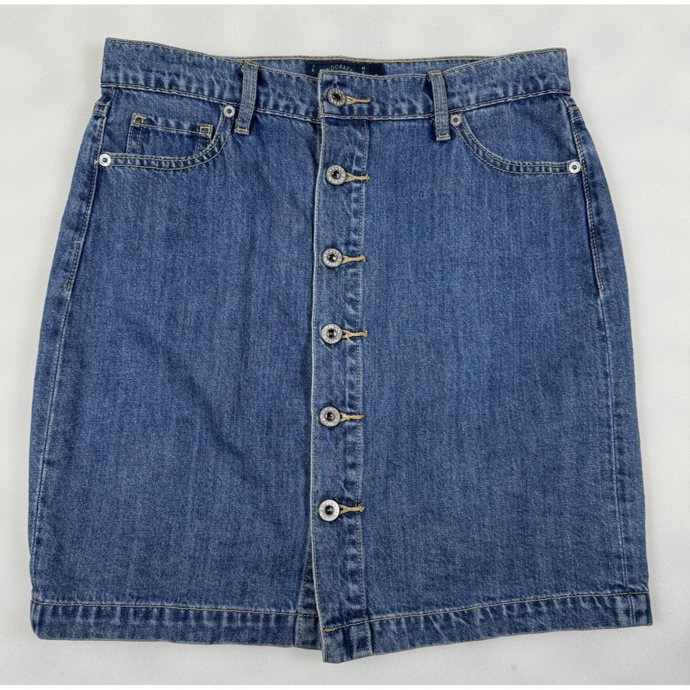Lucky Brand Womens Denim Jean Skirt Size 6 28 Button Front Blue Medium Wash Mini